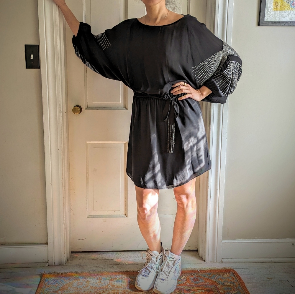 Vintage mini dress with beaded sleeves
